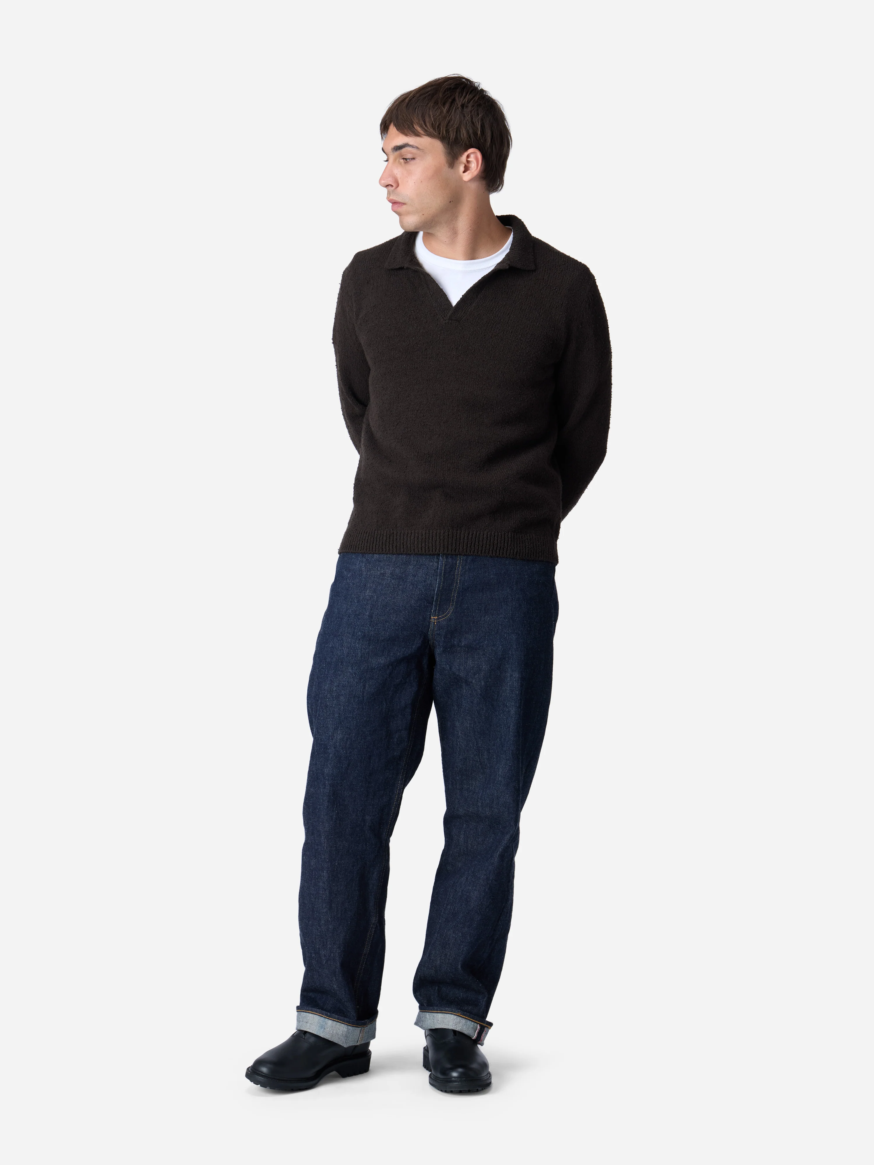Long Sleeve Knit Polo ~ Bark Boucle - Image 3